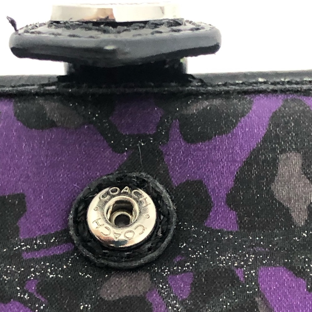 Coach Purple Poppy Daisy Ocelot Print Wallet Snap Leopard Heart Rare Logo - Picture 14 of 16